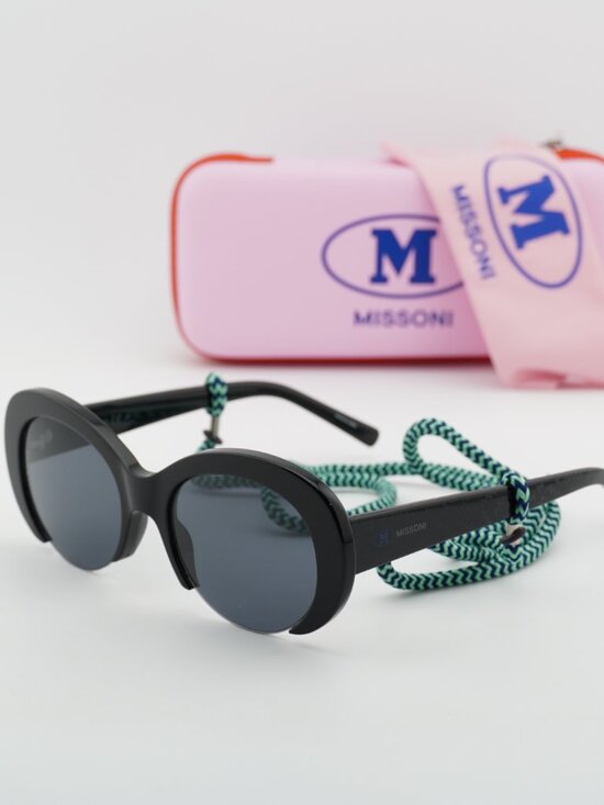 M Missoni MMI 0071/S 0807 IR Sunglasses Black Round Frame, Grey Lenses main image 5